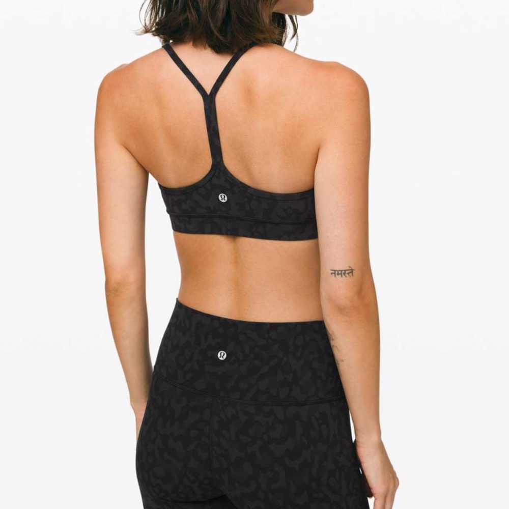 Lululemon Flow Y Nulu Bra A–C Cups Leopard Camo Deep Coal Multi Black Grey